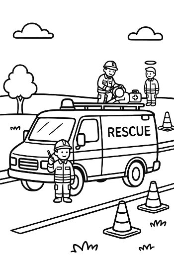 Rescue Team Performing a Medical Evacuation with a Van Printable