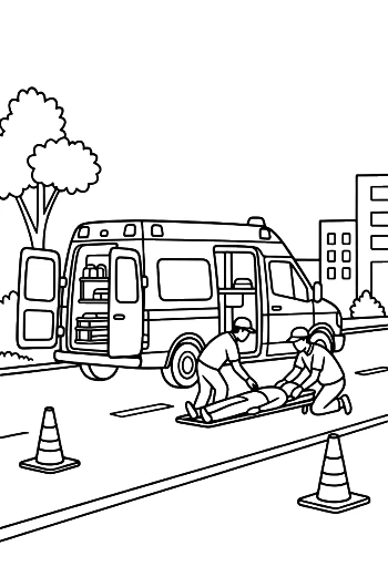 Rescue Van at a Training Site with Traffic Cones Printable