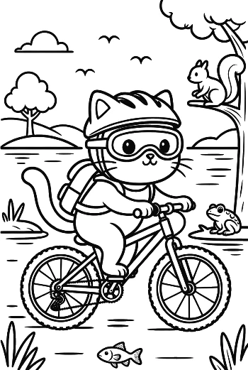 Adorable Kitten on a Bicycle in the Countryside Printable