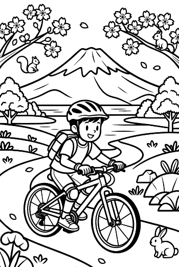 Child Enjoying a Mountain Bike Ride Near the Hills Printable