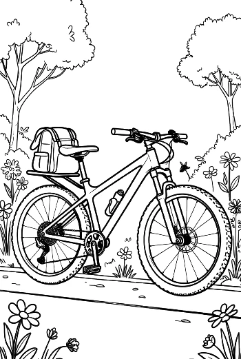 Professional Mountain Bike Parked on a Forest Trail Printable