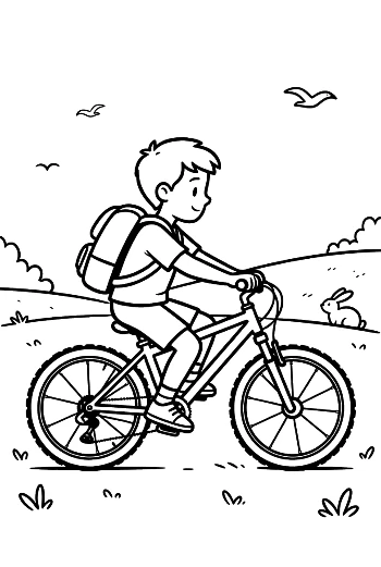 Young Boy Riding a Mountain Bike on a Forest Trail Printable