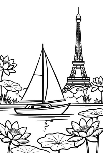 Beautiful Sailboat Drifting by the Eiffel Tower Landmark Printable