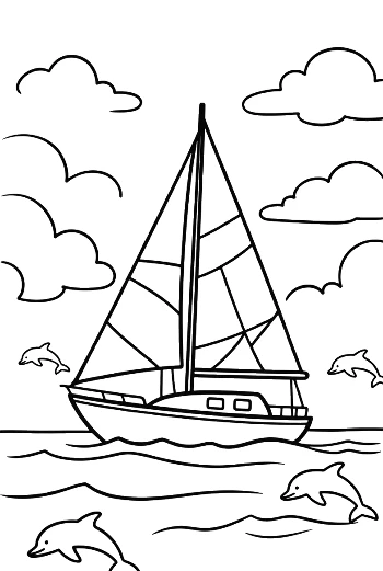 เรือใบน้อยน่ารักระบายสีพิมพ์ได้