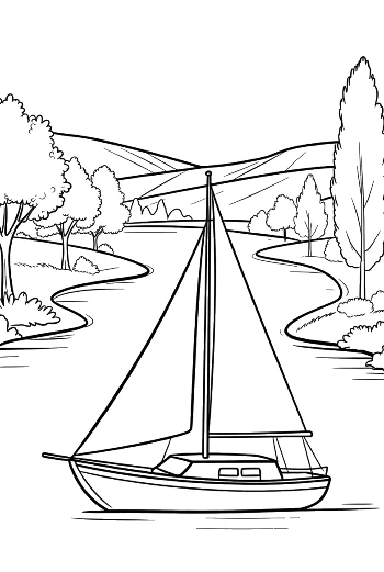 Peaceful Sailing Trip on a Wide Countryside River Printable