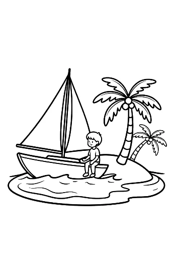 Sailboat Anchored Near a Tropical Island with Palms Printable