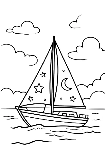 เรือใบแล่นบนทะเลใต้ท้องฟ้าดึกดื่นดาวระยิบ พิมพ์ได้