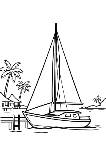 ล่องเรือเข้าอ่าวเขตร้อนพร้อมท่าเรือไม้ พิมพ์ได้