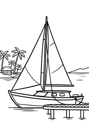 Yacht Docked at a Wooden Pier on the Coast Printable