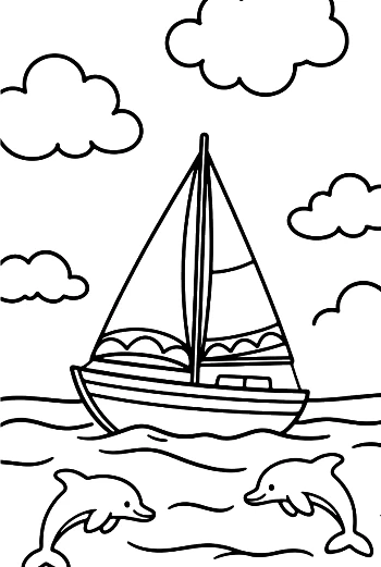เรือยอชต์แล่นไปพร้อมโลมาแสนซนในทะเลแบบพิมพ์ได้