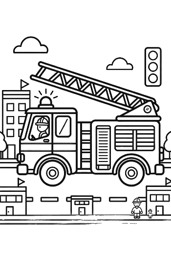 Classic Fire Truck Parked in a Downtown Urban Area Printable