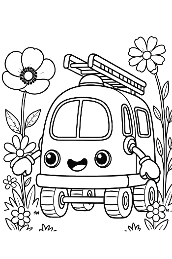 Friendly Fire Engine Character Smiling for Kids Printable