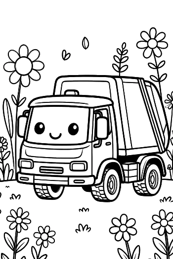 Cute Recycling Truck Character for Preschool Coloring Printable