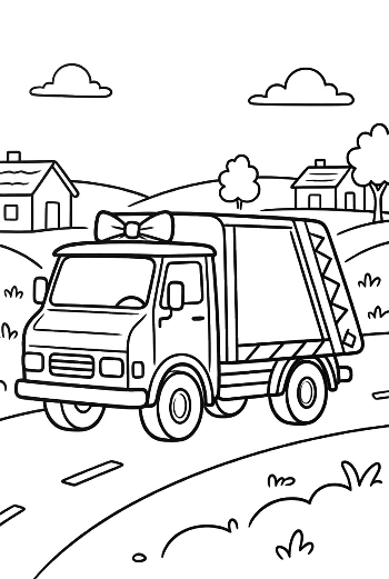 Large Recycling Truck on a Winding Country Road Printable
