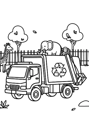 Modern Recycling Truck in a Park Setting Printable