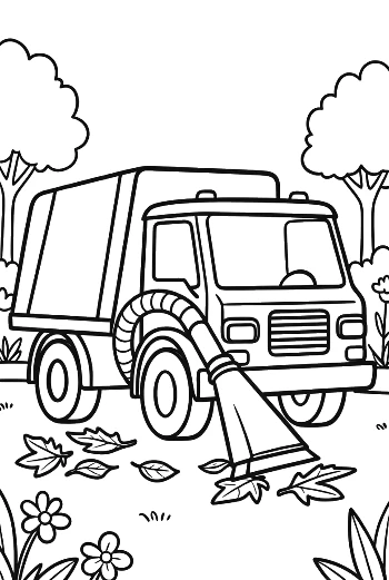Waste Management Truck Cleaning Up Autumn Leaves Printable