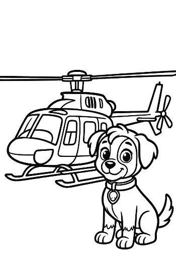 Cute Puppy Standing by Rescue Helicopter Printable