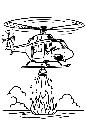 Firefighting Helicopter Dropping Water on Big Fire Printable