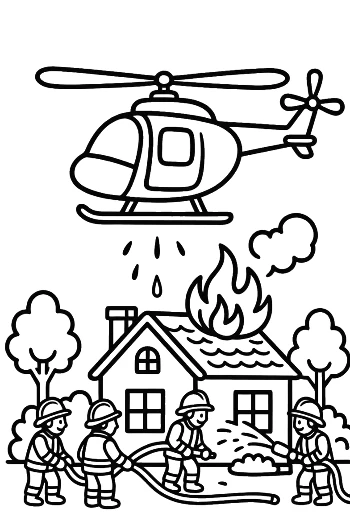 Firefighting Helicopter Saving a Burning House Printable