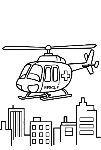 Rescue Chopper Flying Over the City Skyline Printable