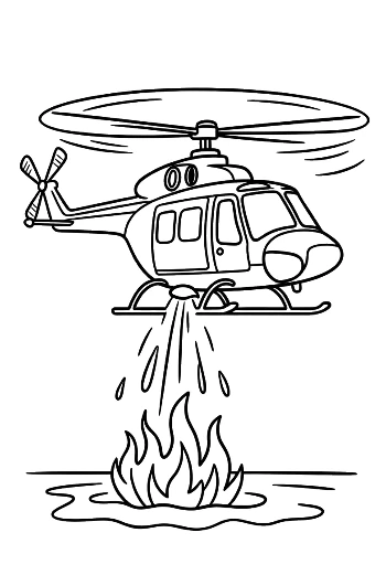 Rescue Chopper Pouring Water on Intense Fire Printable