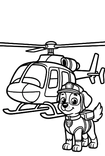 Small Puppy Guarding the Rescue Helicopter Printable