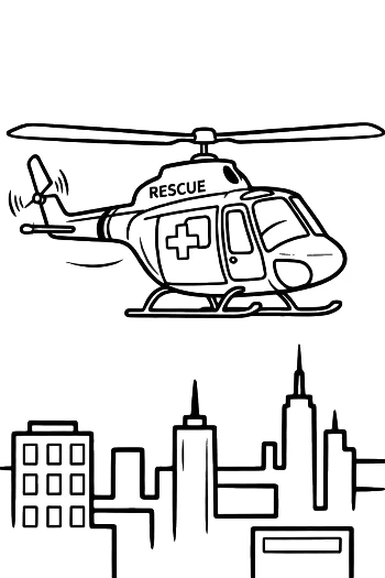 Urban Rescue Helicopter Patrolling the City Printable