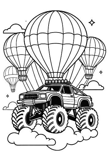 Aerial Adventure of Monster Truck in Sky Printable