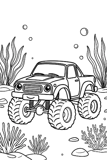Aquatic Monster Truck Driving Through Bubbles Printable