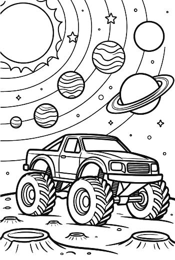 Big Wheels Truck Driving on Lunar Surface Printable