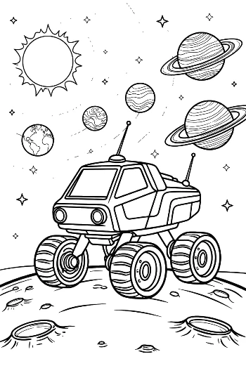 Monster Truck Exploring Outer Space Planets Printable