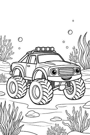 Monster Truck Exploring Underwater Ocean World Printable