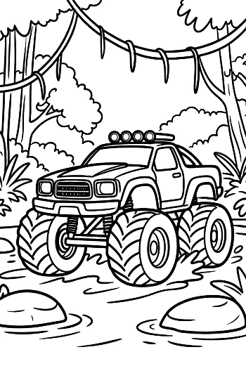 Monster Truck Navigating Tropical Jungle Vines Printable