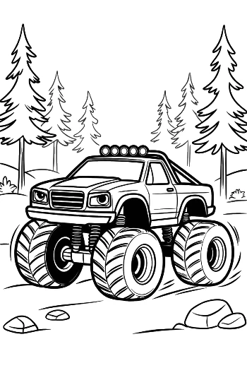 Monster Truck Parked in Peaceful Forest Clearing Printable
