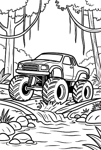 Off-Road Big Wheels Truck in Rainforest Printable