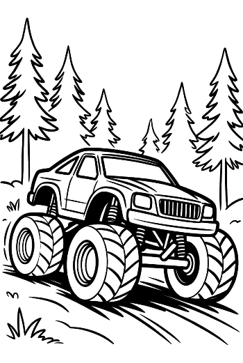 Off-Road Big Wheels Truck in Winter Woods Printable