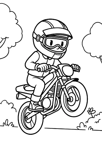 Action Boy Jumping with Sport Motorcycle Coloring Page Printable
