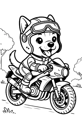 Adorable Puppy Racing on a Sport Motorcycle Coloring Page Printable