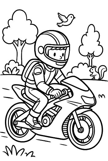 Boy Motocross Rider on Sport Street Bike Coloring Page Printable