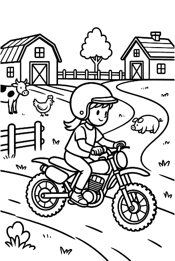 Boy Riding Dirt Bike Through Farm Pasture Printable
