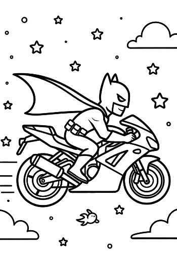 Cape Crusader Hero Racing on a Sport Bike Coloring Page Printable