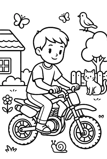 Cute Young Boy Riding Small Dirt Bike Printable