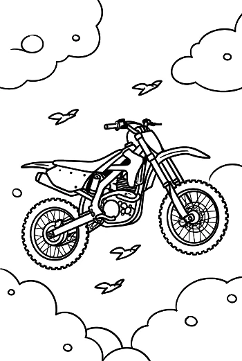 Dirt Bike Silhouette Jumping Against Cloudy Sky Printable
