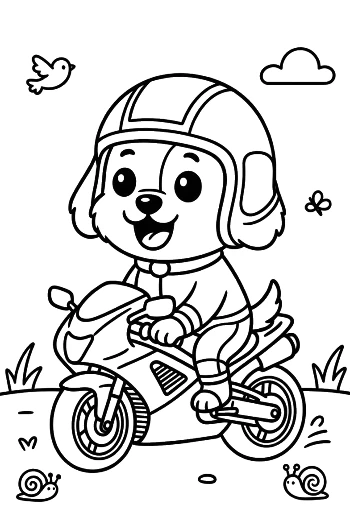 Dog Biker Wearing Safety Helmet Coloring Sheet Printable