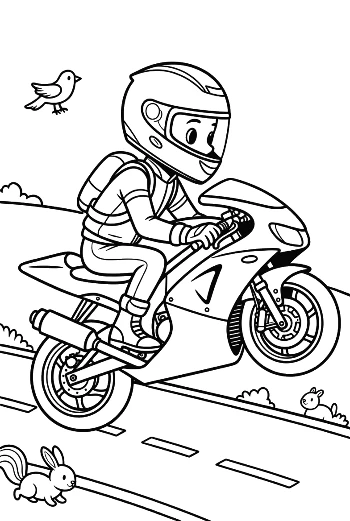Kid Biker Performing a Stunt on Sport Bike Coloring Page Printable
