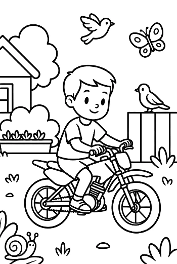 Kid Enjoying Dirt Bike Ride in Backyard Printable