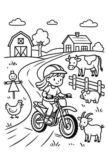 Mini Dirt Bike Rider Navigating Farm Trail Printable