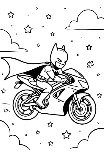 Superhero Riding a Sport Bike Under Starry Night Coloring Page Printable
