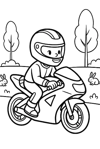 Young Boy Racing on a Sport Motorcycle Coloring Sheet Printable