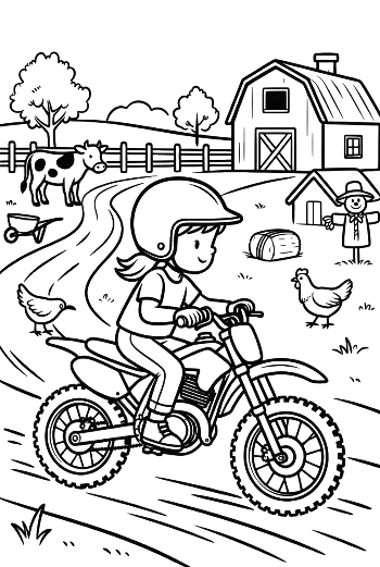 Young Rider Speeding Past Farmhouse and Silo Printable